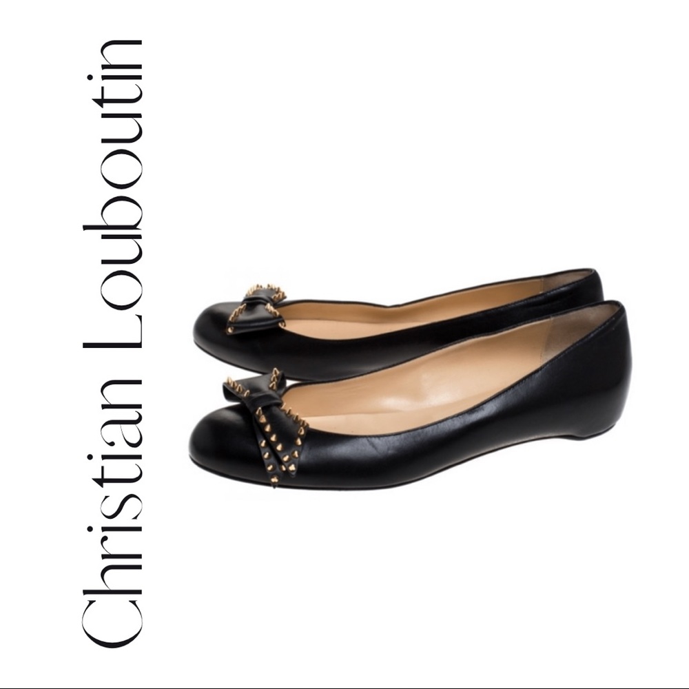 NEVER WORN Christian Louboutin Leather Spiked Bow Ballalarina Ballerina Flats
